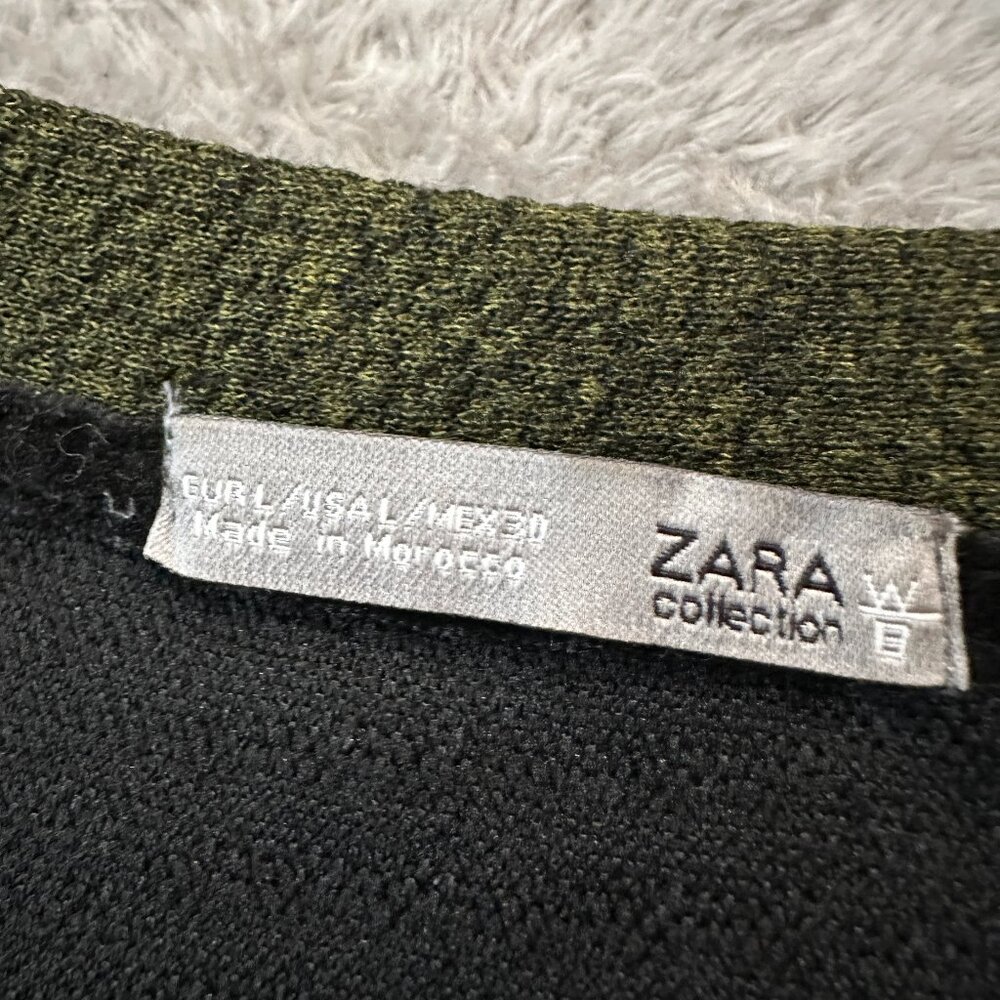 Zara Textured Olive Green Long Sleeve Dress Women's LARGE - Picture 4 of 7